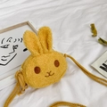 Cute yellow plush bunny crossbody bag for little girls with woven shoulder strap - Yellow