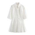 White short sleeve pleated shirt dress with turn-down collar and button front detail - XS / White