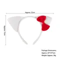 White plush cat ear headband with red velvet bow for kids and women costume - Soft White Cat Ears (Red Bow)