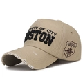 Berretto da baseball vintage kaki con ricamo Boston e visiera con orlo consumato - Beige