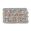Feminist enamel pin featuring Resist Persist Feminist slogan in rectangular wave design - Feminist Slogan Text