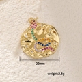 Macro detail of 20mm gold plated snake pendant with colorful zircons and moon texture - A0205/Exquisite Round Charm / Gold