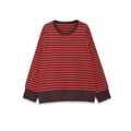 Locker geschnittener, rot-schwarz gestreifter Strickpullover mit Rundhalsausschnitt - S / Rot-Kaffee Gestreift