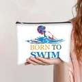 Close-up of Born to Swim graphic on large canvas pencil case and cosmetic bag - Born to Swim Sport Style (jiayingpbb0282)