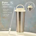 Cream-colored lid 830ml pure titanium insulated tumbler with straw and carry handle - 830ml / Ivory