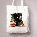 White canvas tote bag featuring Christmas letter F with pine branches and ornaments - Letter F