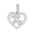 Polished silver stainless steel heart pendant with cutout letter A for DIY jewelry - Letter-A / Silver