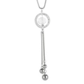Collana lunga minimalista in argento con cerchio di vetro, cristalli e nappe di perline - Colore Acciaio (KN226888-CX)