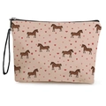 Borsa per cosmetici rosa con stampa poney marrone e cuore rosso e cinturino nero - 17*25cm / Pony Rosa (Lino Fine)