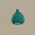 Vibrant emerald green knitted winter beanie for kids with decorative Plig label - Green Pacifier With Leather Label (for Children Aged 2 Months To 2 Years)