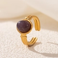18K gold-plated stainless steel open ring featuring an oval deep purple turquoise stone - Oval Purple Stone Style (2549)