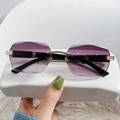 Fashionable rimless sunglasses with purple gradient lenses and gold metal details - Gold Gradient Grey Lens Black Temple
