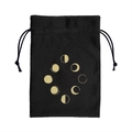 Thick black velvet drawstring pouch 13x18cm featuring golden moon phase cycle print - Moon Phases/Black