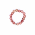 Adjustable 4mm pink natural stone beaded elastic ring with a single silver accent bead - Rhodonite