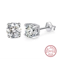 Classic S925 sterling silver four-prong round diamond stud earrings in silver finish - Clear Zirconia Studs SE84-W / Silver