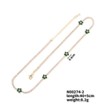 Gold finish tennis chain necklace with green zircon flowers and round clear crystals - Gold - Green Flower