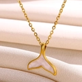 Detail shot of the golden fish tail pendant with white mother of pearl inlay on chain - Gold Fish Tail Inlaid (N06350)