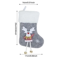 Grey and white Christmas stocking with 3D reindeer design and sizing measurements - Plush Leg Hanging Reindeer Stocking