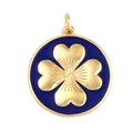 Golden round pendant with dark blue enamel and a clover floral design - Dark Blue-Round Four-leaf Clover
