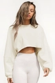Women's cream white cropped sweatshirt and high waist white yoga leggings set - XS / Tops / Apricot