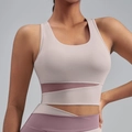Soutien-gorge de sport bicolore rose pâle et mauve avec ourlet croisé pour femmes - S / Hauts / Violet crème