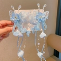 Blue butterfly hair clips with long tassels and ribbons for traditional outfits - 156-6# Qingxiao Blue Clips