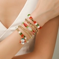 Christmas beaded bracelet set with snowman charm and red green crystals on wrist - SY0613 (5 Pcs Set)