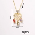 Dettaglio del ciondolo a cuore traforato con pietre preziose e misure della collana - Cuore Traforato Con Gemme Colorate (N00409-29)