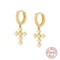 Orecchini a cerchio in argento sterling S925 dorato con ciondoli a croce in zirconi - Oro-Zircone Bianco