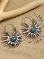 Bohemian silver earrings with round turquoise stones showing 5.0cm height size - Silver FX741 With Turquoise