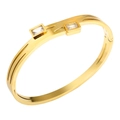 18k gold plated stainless steel hinge bangle with emerald cut cubic zirconia accents - Double Rectangle Zirconia Style (B428G) / Gold