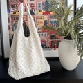 White daisy embroidery lace tote bag with semi-transparent floral mesh design - Daisy Apricot Vest Bag Style
