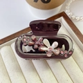 Eleganter dunkelvioletter Acetat-Haarklammer mit Blumen und rosa Diamanten für Damen - 6# Welliges Kaffee