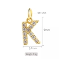 Golden letter K pendant with zircon inlay for DIY jewelry making, 9mm height charm - Letter K