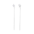 Silver long star tassel earrings with minimalist asymmetrical four-pointed stars - Copper / Long Asymmetric Star Ear Line (Silver Color)