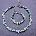 Natural turquoise chip necklace and bracelet set with silver clasps on grey texture - Bracelet / Amazonite