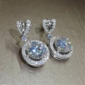Silver S925 sterling silver heart earrings with round moissanite drop pendants - Platinum Led-120