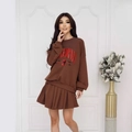 Completo donna con felpa marrone stampa California e gonna a pieghe stile sport - S / Marrone (Pile Pesante)