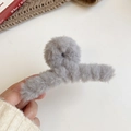 Large grey plush shark hair claw clip for women, soft faux fur winter hair accessory - Dark Grey Plush Hair Claw