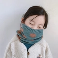 Teal and brown polka dot knitted neck warmer scarf for children's winter fashion - Polka Dot Lake Blue