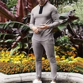 Grijze heren wafelgebreide tweedelige trainingspak met half-zip trui en slim-fit joggers - S / Grijs
