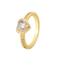 Élégante bague cœur dorée avec une grande pierre en zircone claire et anneau pavé - US 6 / Blanc