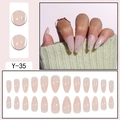 Short almond press-on nails in nude pink with silver star sequins and 24-piece set layout - Silver Starburst Sequins Almond Nails (Y-35) / Glue Type