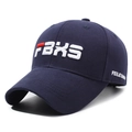 Berretto da baseball in cotone blu scuro con ricamo 3D FBKS e scritta laterale - Blu navy