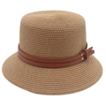 Japanese style khaki paper straw fisherman hat with brown leather belt for sun protection - One Size / Khaki