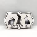 Wooden Happy Easter hanging sign with black and white plaid bunnies for festive decoration - White Plaid Bunny Combination