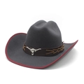 Vintage wool felt western cowboy hat in dark grey with bull head leather band decoration - M (56-58cm) / Gray