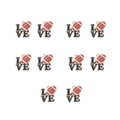 Flat lay of ten heart-shaped enamel rugby pendants with LOVE lettering and gold edges - Black LOVE Rugby / 10 Pieces Pack