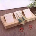 Bamboo jewelry display tray with 3 slots and pink velvet inserts for earrings - 3 Slots - Beige
