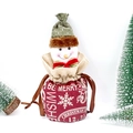 Bolsa de regalo de Navidad en arpillera roja con muñeco de nieve y texto BE MERRY - Bolsa de lino con cordón - Estilo Muñeco de nieve
